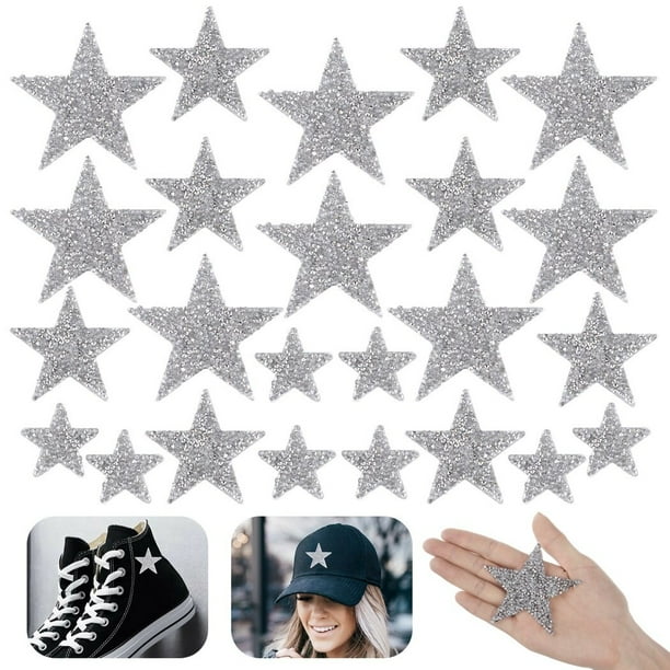 24 parches de estrellas 3 tamanos de apliques de estrellas de diamantes de imitacion parches plateados brillantes para planchar parches de reparacion con purpurina para ropa bolsas zapatos sombr Walma...