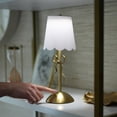 thumbnail image 4 of Home Decor Collection Sterling & Noble Home  Tabletop LED Touch Lamp with Scalloped White Fabric Shade and Gold Metal Bow Accent, 4 of 15