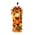 thumbnail image 2 of Light up Fall Teardrop Swag for Front Door, 21.65" Autumn Harvest Pumpkin & Maple Leaf Wreath Alternative with Warm LEDs, Thanksgiving Thanksgiving Porch Decor, 2 of 7