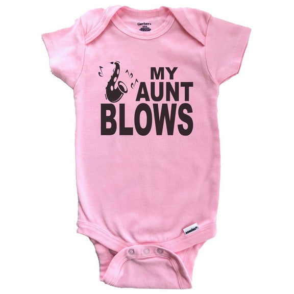 My Aunt Blows Saxophone Funny Music Baby Bodysuit (Pink)