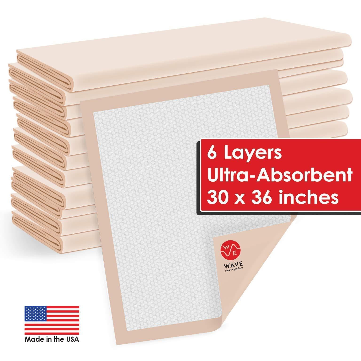 Wave Medical ULTRA Absorbent XL Disposable Underpads 30'' X 36'' (50-Count) Incontinence Pads, Chux, Bed Covers, Puppy Training | Super Absorbent Protection for Kids, Adults, Elderly | Liquid, Urine,
