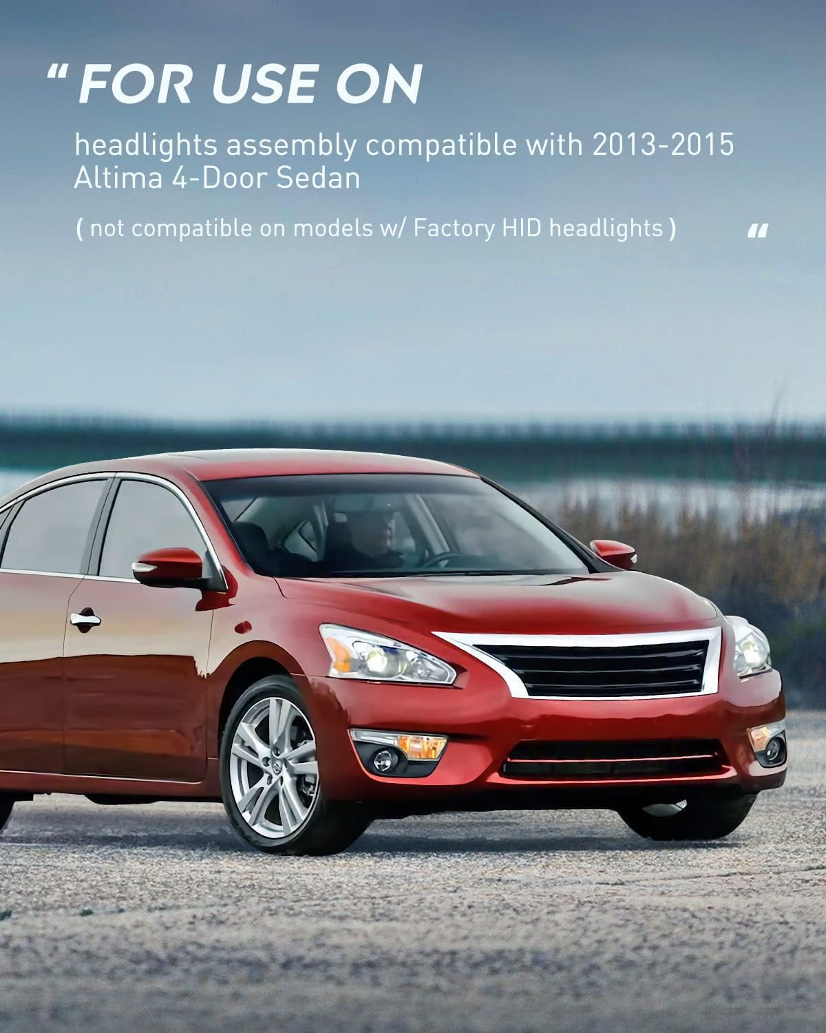 Headlight Assembly for 2013-2015 Altima 4 Door Sedan Projector Chrome Housing Halogen Replacement Headlights Assembly Pair Amber Reflector Driver and Passenger Side