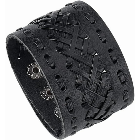Punk Leather Bracelets Vintage Wristband with Wide Cuff Punk Braid Bracelets Rock Leather Wristbands Ideal Gifts for Brother Friend Men Women Black