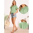 thumbnail image 2 of DARING DIVA Women's Puff Sleeve Tops  Ruched Button Down Shirts XS Light Green, 2 of 6