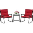 thumbnail image 2 of SOLAURA 3-Piece Outdoor Patio Bistro Set with Black Wicker Rocking Chairs and Glass Coffee Table - Red, 2 of 8