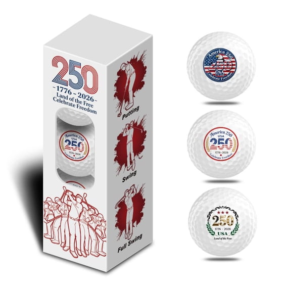 QenASHaing 250th Anniversary Commemorative Golf Balls Set, 3 Pack Standard Size, Funny Collectible Gift for Golfers, Display or Play Use