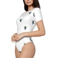 thumbnail image 2 of KLL Women 's Crew Neck Bodysuit Jumpsuits Hand Drawn Turtle Print Short onesies Stretch T Shirts, 2 of 7