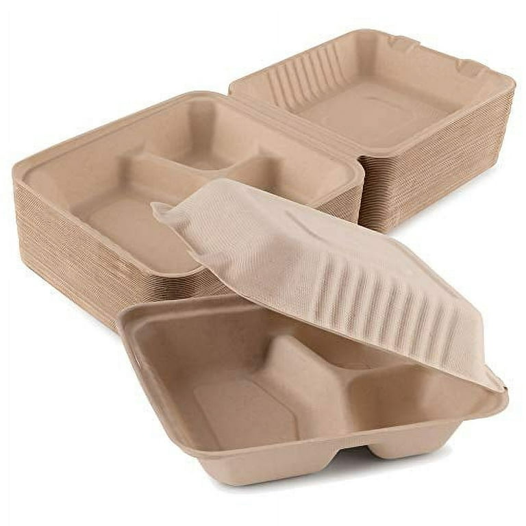 7-7/8 x 8 x 3-1/5 Bagasse Compostable Clamshell Food Takeout Boxes