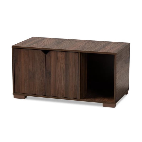 Jasper Modern and Contemporary Walnut Brown Finished 2-Door Wood Cat Litter Box Cover House