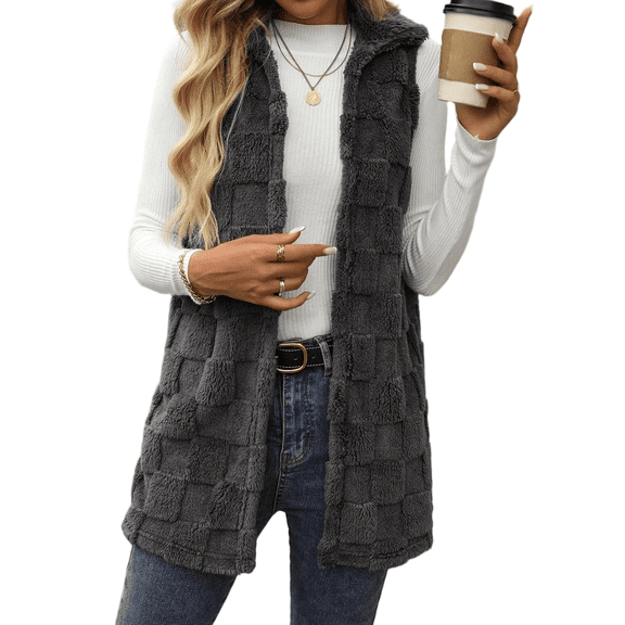 Musefolio Women's Fall Winter Vests Sleeveless Turn-Down Collar Solid Color Open Front Waistcoat S-XL