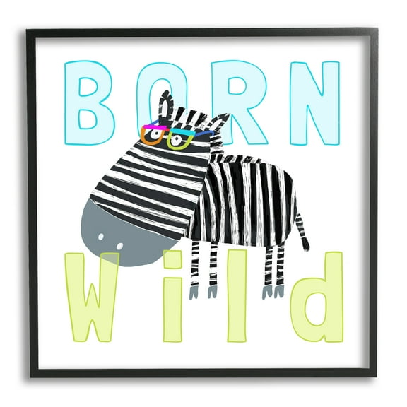 Stupell Industries Born Wild Zebra Phrase Animals & Insects Painting Black Framed Art Print Wall Art, 12 x 12