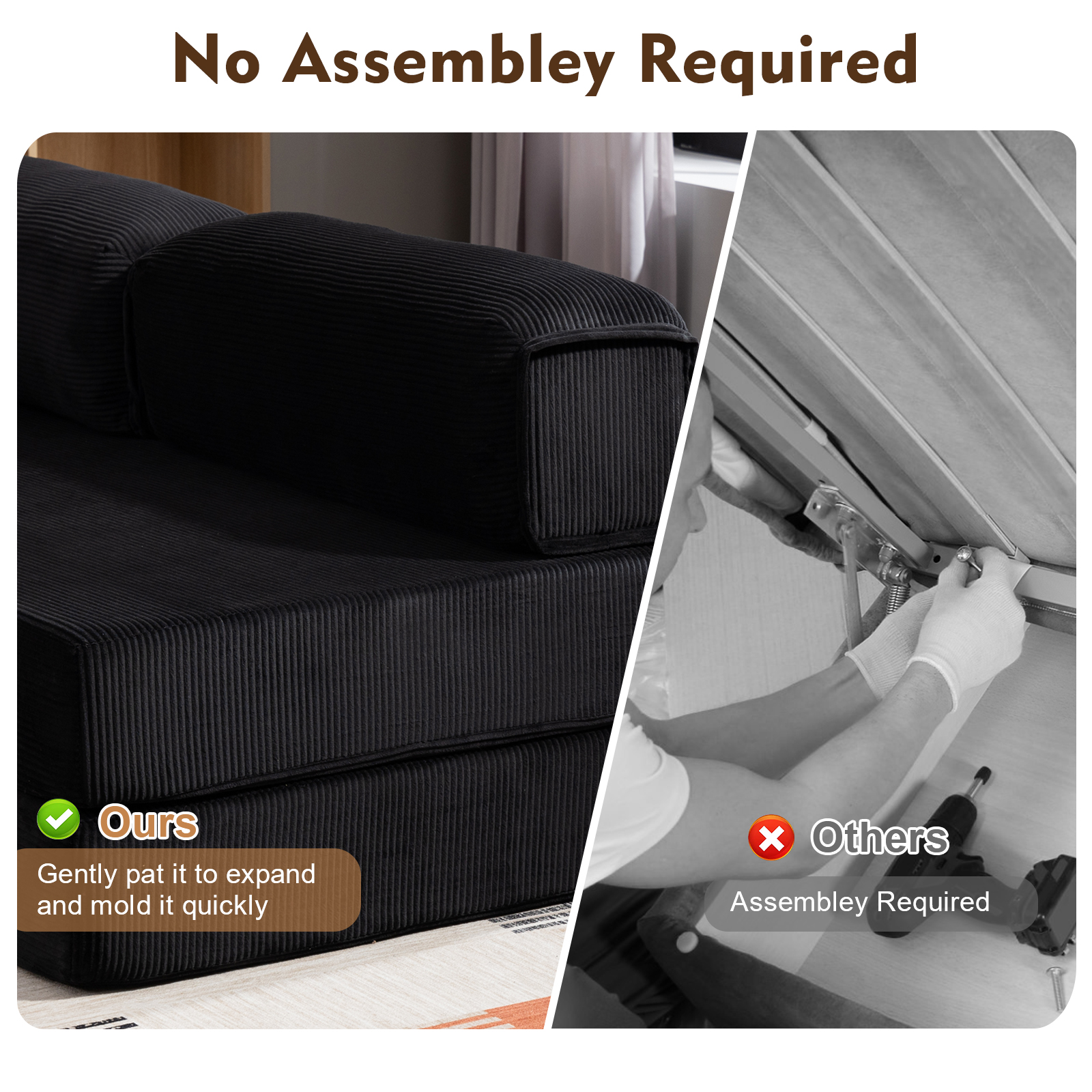 MEISSALIVVE 108" L-Shaped Modular Sectional Sofa with Chaise, Cloud Deep Seat Couch with Removable Pillows, No Assembly Required for Living Room & Bedroom (Black)