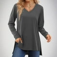 thumbnail image 2 of biudgviw Fall Tops for Women Crew Neck Solid Color Basic Tee Shirts Long Sleeve Comfortable Side Split Trendy Tunic Blouses, 2 of 6