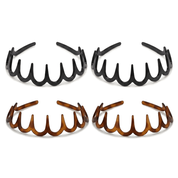 ROSEXIXI 2 Pack Lightweight Wavy Teeth Hair Bands for Women Men, Ergonomic Non Slip Headbands for Washing Face, Sports, Daily Use