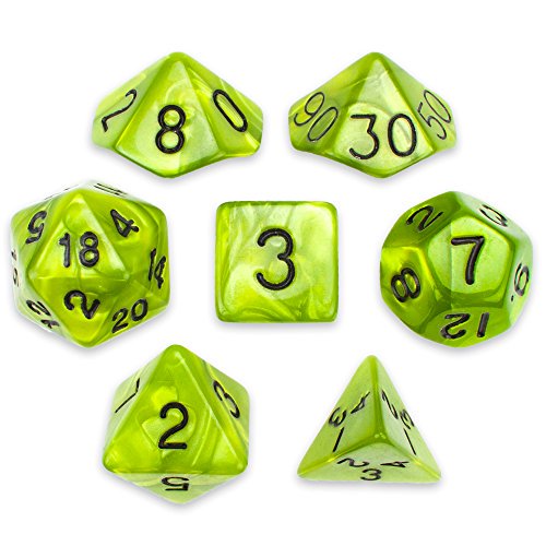 Wiz Dice 7 Die Polyhedral Dice Set - Swamp Ooze (Green Pearl) with Velvet Pouch