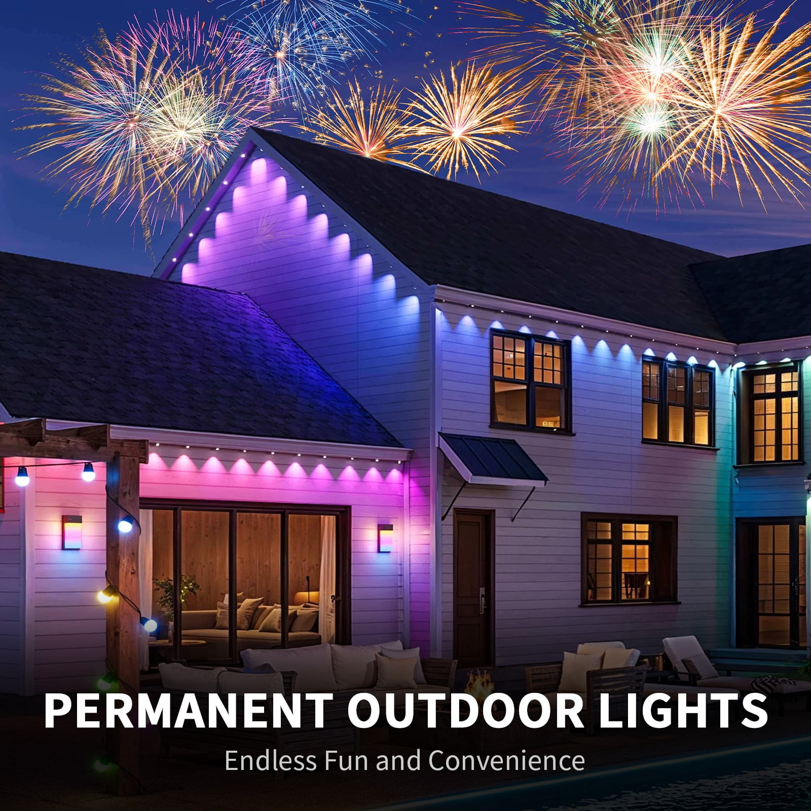 Permanent Outdoor Lights for House, 50ft RGB+IC Smart Outdoor Decor, 50 Scene Modes, App/Remote Control, IP68 Waterproof, for Christmas, Holiday, Daily & Pool Party Decor, House Roof Lighting