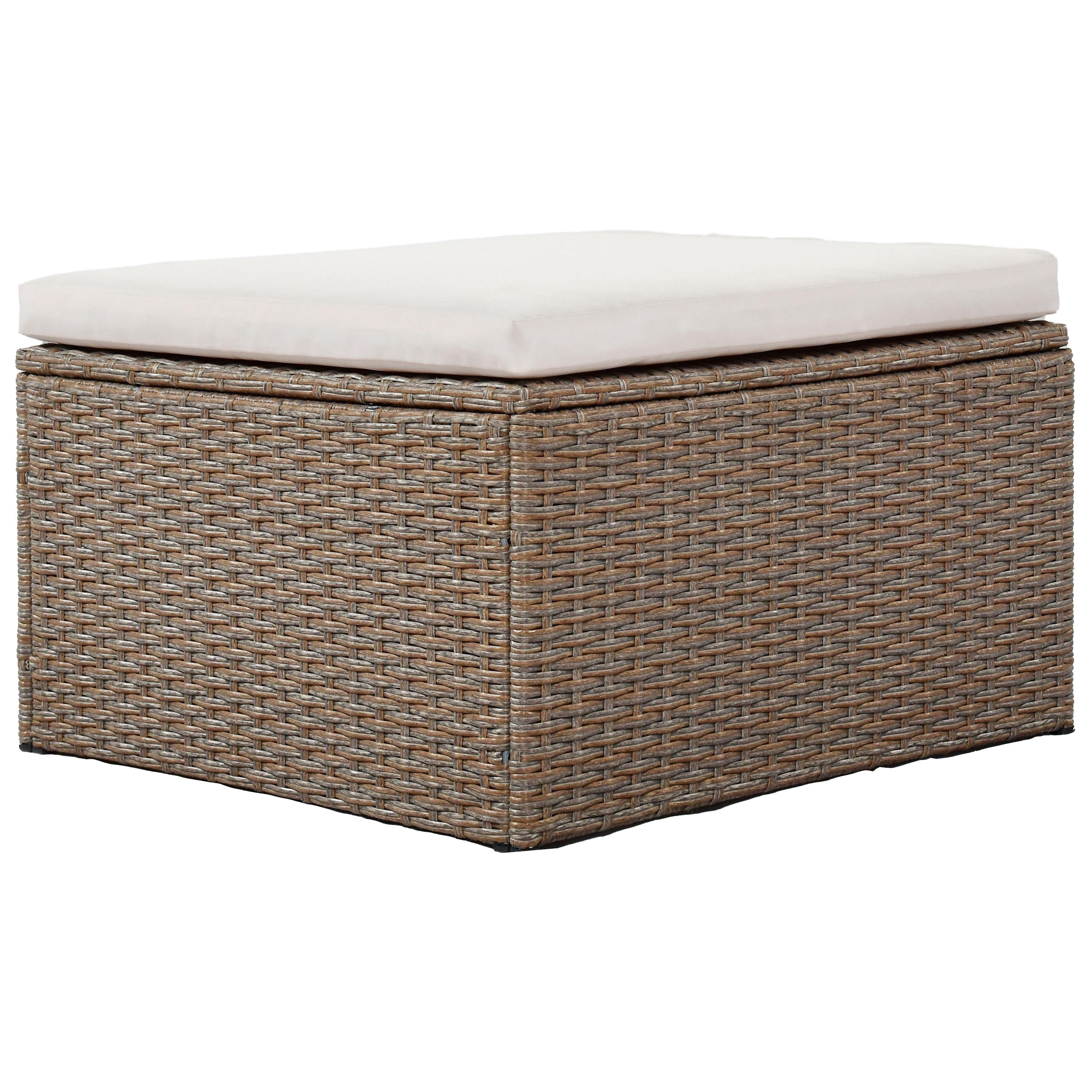 Patio Wicker Sofa Set, 3 Pieces Outdoor Patio Furniture Sectional Sofa, Outside Deck Balcony Furniture with Loveseat Sofa and Glass Table, Perfect for Garden Lawn Porch Backyard, JA1812
