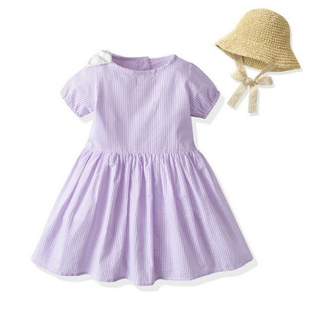 

NIUREDLTD Kids Toddler Baby Girls Spring Summer Solid Cotton Short Sleeve Princess Dress Hat Clothes