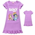 thumbnail image 1 of 5-12 Ans Enfants Bingo Bluey Dessin Animé Vêtements de Nuit Pyjamas Robe de Nuit Manches Courtes PJs Robes 9-10 Ans Violet, 1 of 2