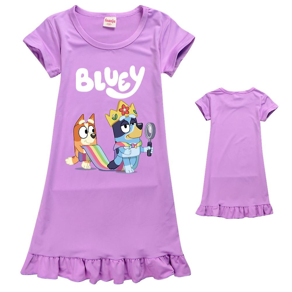 Junzhexiangsheng 5 12 Years Kids Bingo Bluey Sleepwear Girls Pajamas Dress Pyjamas Nightdress Dresses Gifts Purple 9 10years