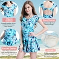 thumbnail image 6 of BIMEI Women's One-Piece Mastectomy Swimsuit Pocketed Swimwear Skirted bathing Suit Drawstring Ruched Printed Skirt Swimdress with Boyshort 885,Blue,L, 6 of 10