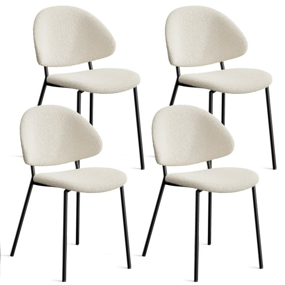 Set of 4 Upholstered Boucle Fabric Dining Chairs Mid-Century Modern Dining Chairs with Curved Backrest for Dining Room Kitchen (White)