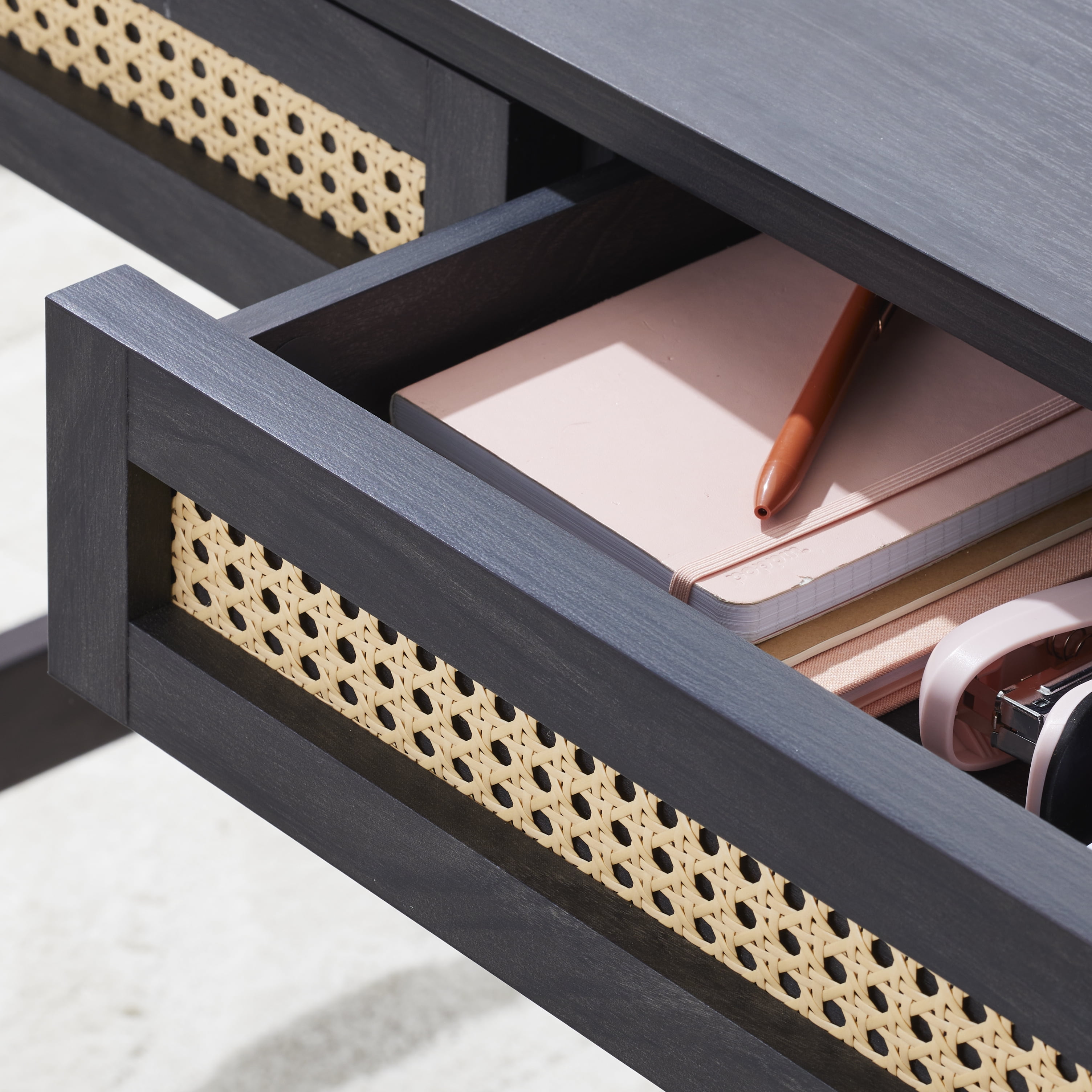 Better Homes & Gardens Springwood Caning Desk, Charcoal Finish