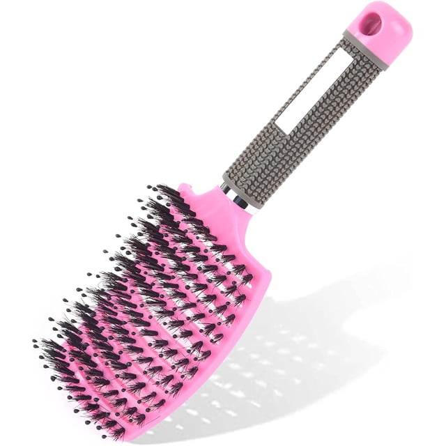 Cepillo para el cabello de rosas, cepillo de cerdas de jabalí, peluquero profesional curvo con ventilación, herramientas de peinado de secado rápido, cepillos de masaje para desenredar de secado rápid