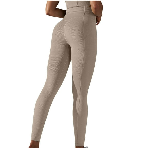 Zpanxa Workout Leggings for Women Yoga Pants High Waisted Butt Lift Stretchy Leggings Seamless No See-Through Athletic Running Pants Beige M