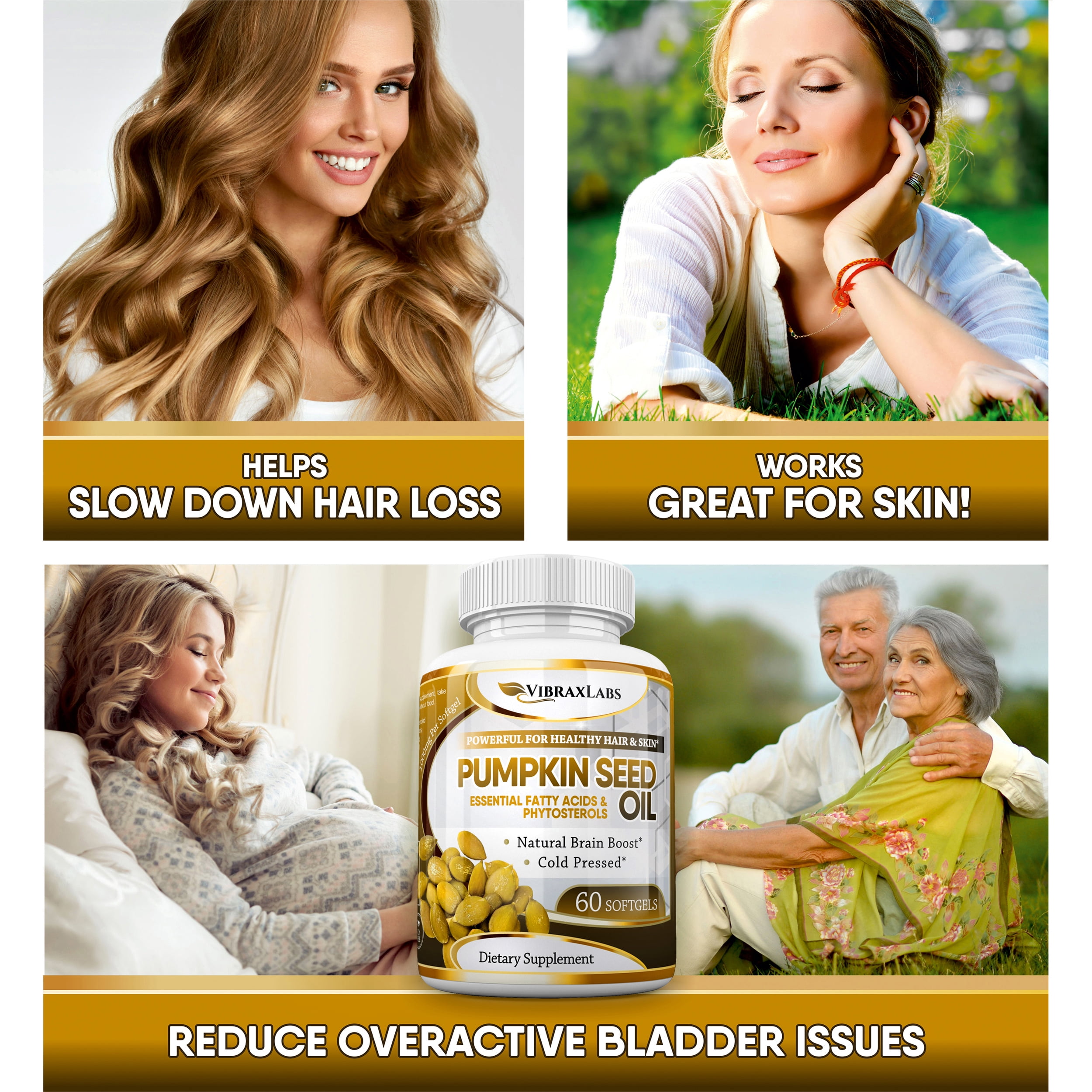 Vibraxlabs Pumpkin Seed Oil Supplement 1000mg-100% Cold Pressed, for Hair Growth, 60 Softgels