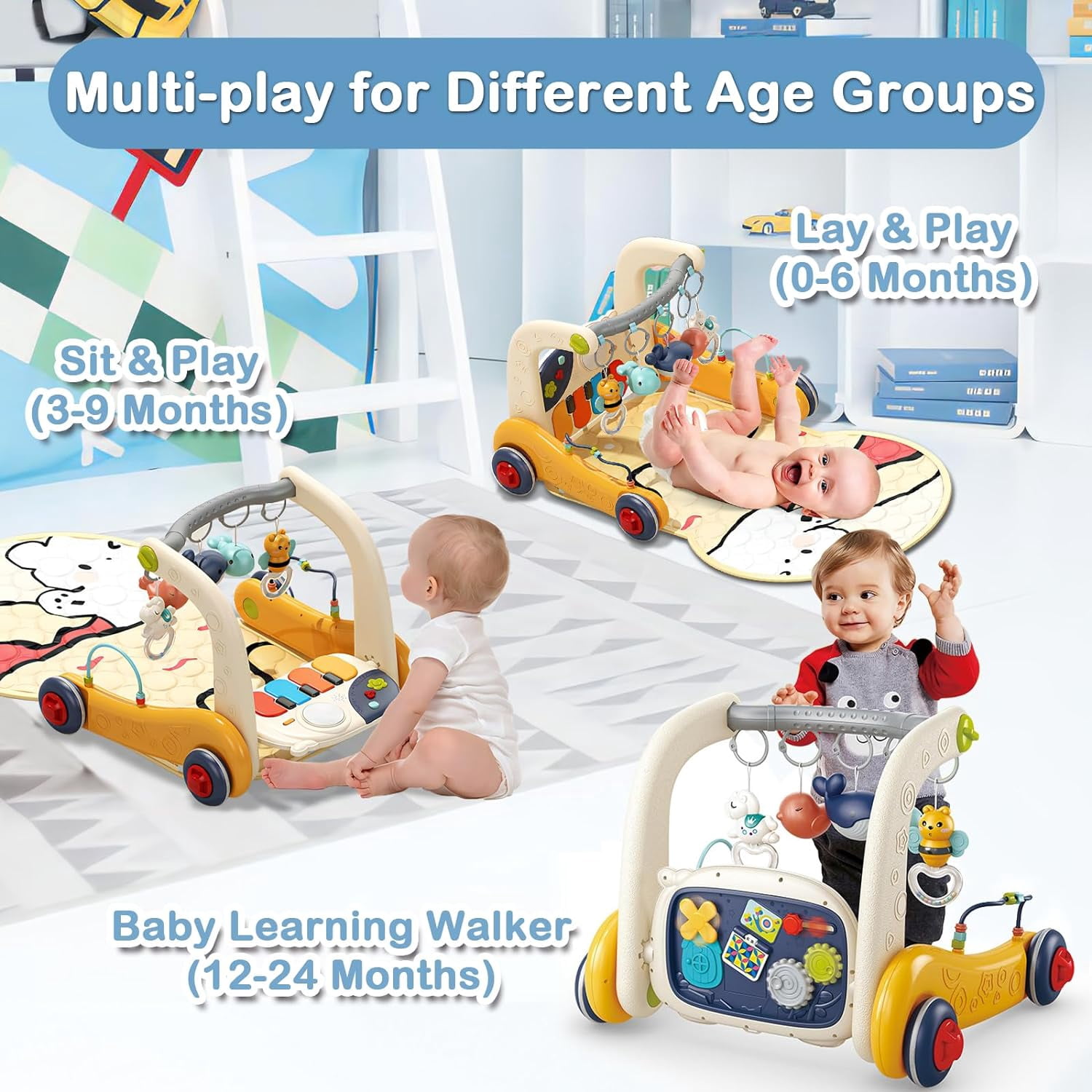 Babyomi Baby Gym Play Mat with Baby Learning Walker, Gym Baby Playmat with Musical Learning Toys and Kick and Play Piano for Infant Newborn, Gift 0-12 Months