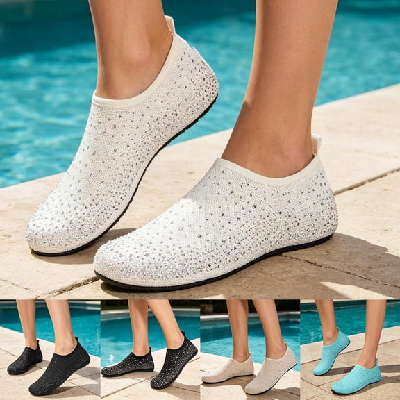 CSStuido Women's Water Shoes Rhinestone Aqua Socks Quick Dry Beach Swim Shoes for Pool Diving Boating Yoga
