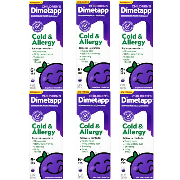 6 Pack - Children’s Dimetapp® Cold & Allergy Liquid – Grape Flavor, Alcohol-Free, 8 fl oz