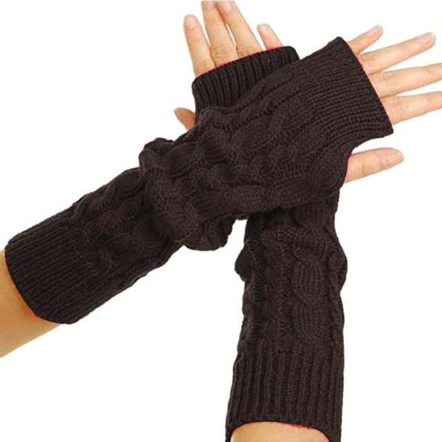 Gants Tricotés Sans Doigts de Couleur Unie Chauds et à la Mode pour Hommes et Femmes