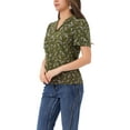 thumbnail image 4 of INSPIRAR CHIC Blusas de Cuello en V para Mujeres Elegantes Casual con Estampado de Cereza, Cuello de Solapa, Verano, Manga Corta, Color Verde Oliva, 4 of 6