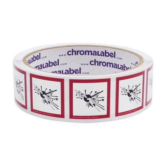 2" x 2" Permanent Durable Square D.O.T. Hazard Labels, GHS01: Explosive Pictogram Label, 100/Roll