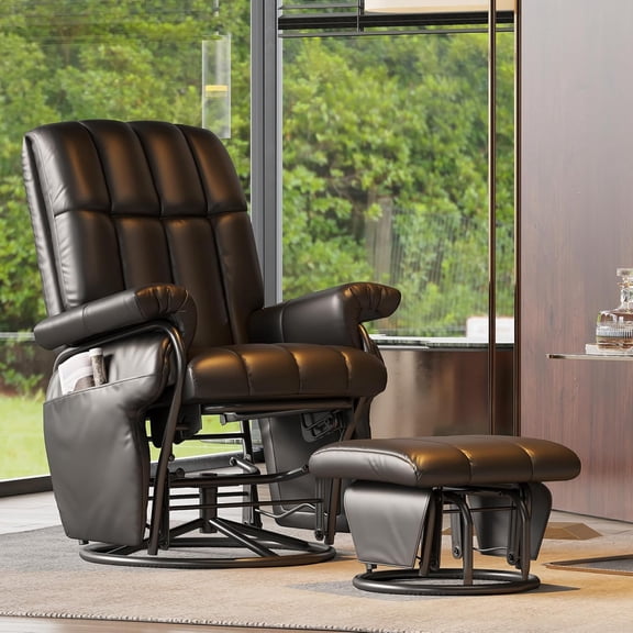 JIASTING 360° Swivel Recliner Chair with Ottoman & Side Pockets, Nursing Glider Rocking Recliner Chair, Gliding Chair for Nursery, Office, Living Room, Bedroom, Metal Frame