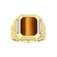thumbnail image 1 of RYLOS Men's Rings Yellow Gold Plated Silver Ring With Diamonds and TIGER EYE Set in Designer Nugget Style Rings For Men Size 13, 1 of 8