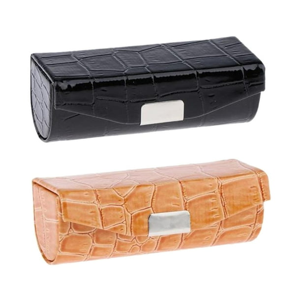 2 estuches para lápices labiales individuales de cuero sintético para dama con espejo. negro y naranja