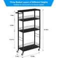 thumbnail image 7 of Slim Storage Cart Kitchen Rolling Utility Cart on Wheels 4 Tier Mobile Narrow Cart with Wood and Metal Handle Slide Out Storage Shelving Unit Cart for Kitchen Living Room Small Places Black, 7 of 7