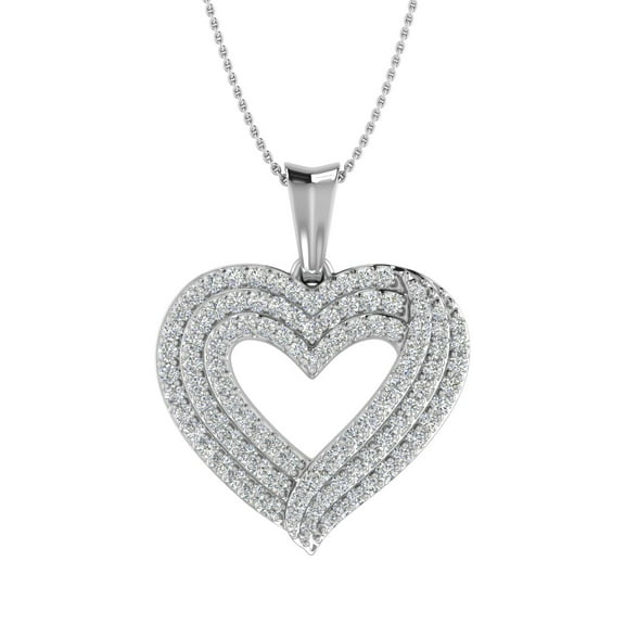 1/2 Carat (ctw) 14K White Gold Diamond Women's Heart Pendant (Included Silver Chain) (SI1-SI2 Clarity)
