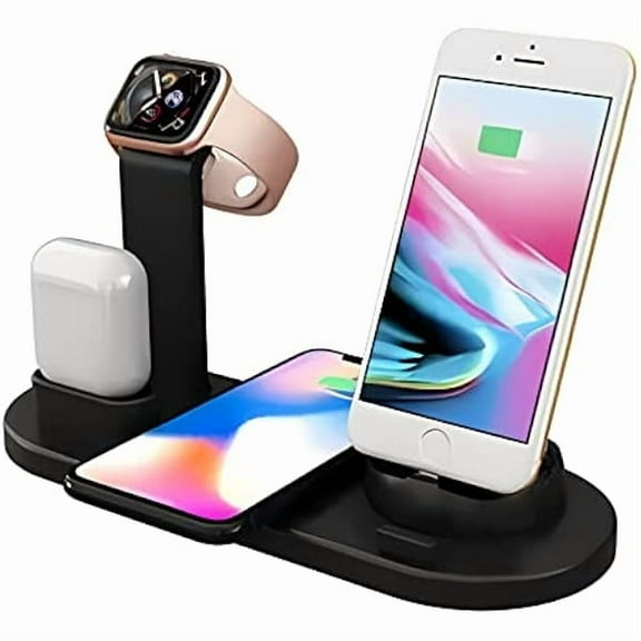 4 in 1 Wireless Magnetic Charging Station for All Apple Watch Series, AirPods Pro 3/2/1, iPhone 14/14 Plus/13/12/11 Pro/Pro Max/X/XS Max,Samsung Phone(iWatch Charger Required) (Black)