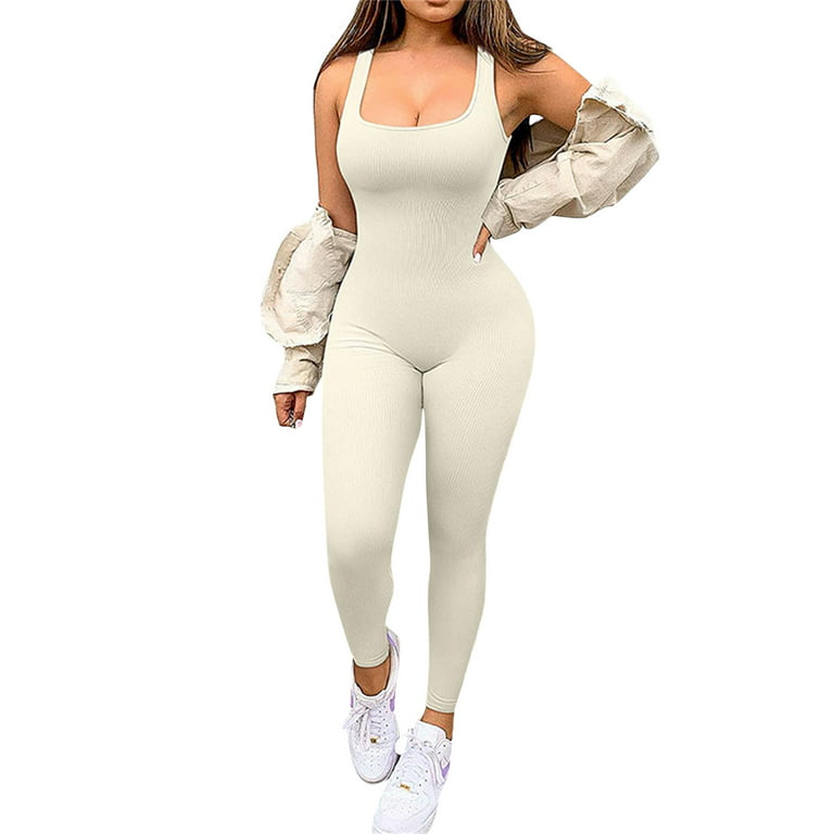 Licupiee Women Bodycon Sexy Ribbed Jumpsuit One-Piece Ladies Short Sleeve  Sleeveless Romper Yoga Workout Outfit Clubwear 