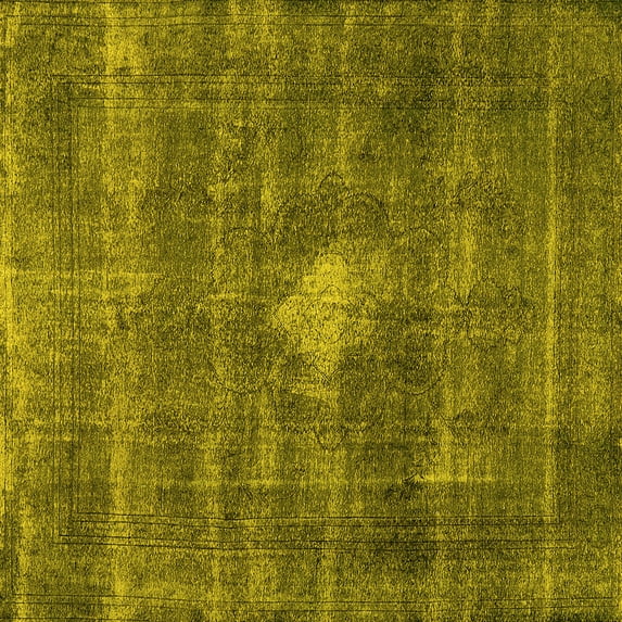 Ahgly Company Machine Washable Indoor Square Oriental Yellow Industrial Area Rugs, 3' Square