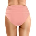 thumbnail image 2 of Women's High Waist Bikini Bottoms, Ruched Design, High Cut, Full Coverage, Nylon-Spandex, for Swimming & Water Activities, 2 of 5