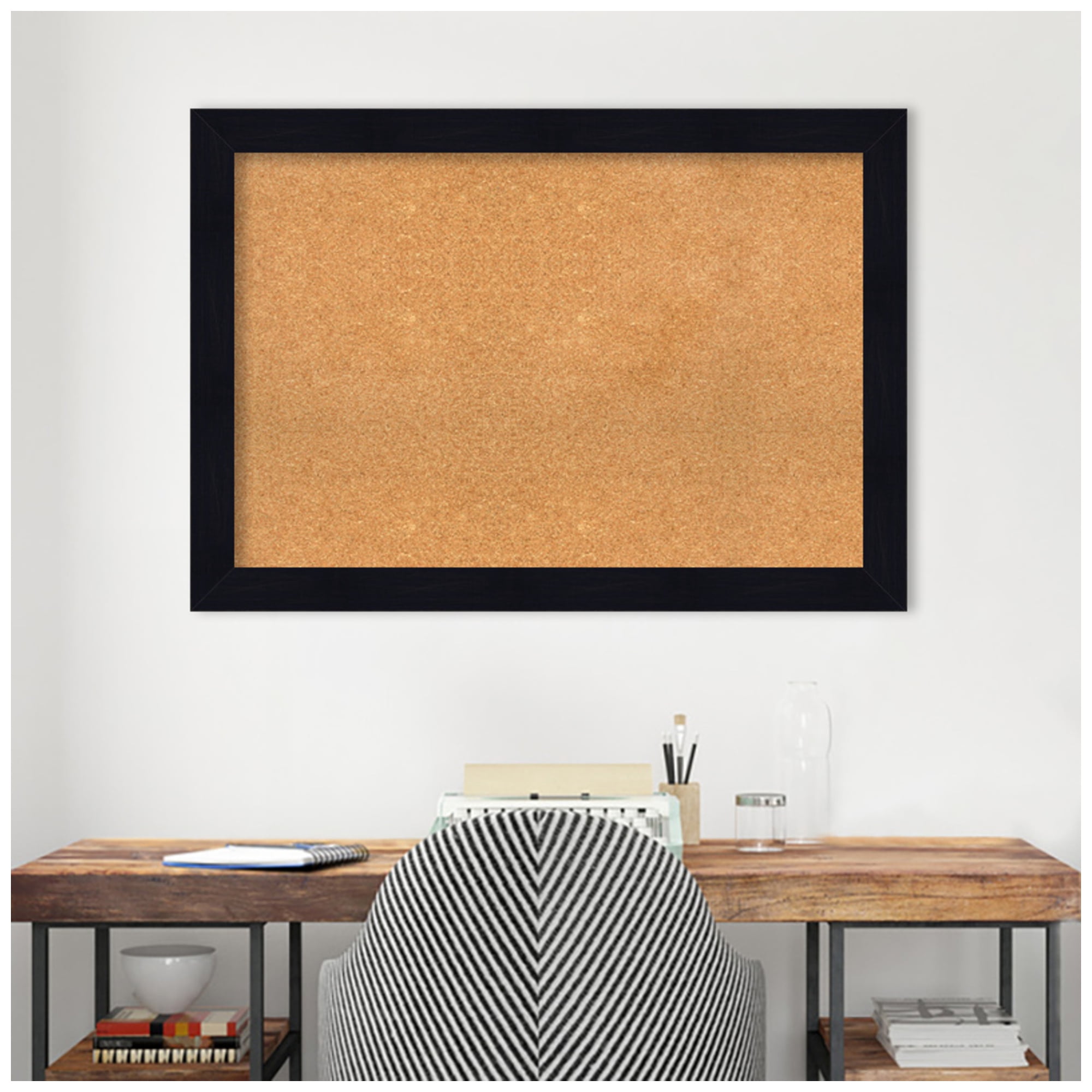 Amanti Art Natural Cork Board Wood Framed Shiplap Navy Bulletin Board 40 in. x 28 in.