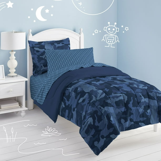 Dream Factory Geo Camo Twin Comforter Set Blue Walmart Com Walmart Com