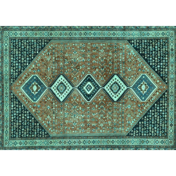 Ahgly Company Machine Washable Indoor Rectangle Persian Turquoise Blue Traditional Area Rugs, 5' x 7'