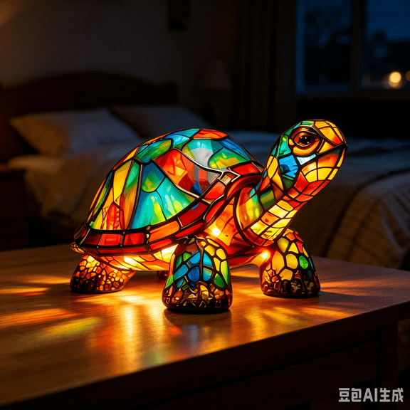 Stained Glass Animal Lamp - Animal Art Night Light, USB Powered Retro Resin Turtle Lamp for Bedroom, Desk, Home, Cute Decor Gift for Lovers, Friends, Family