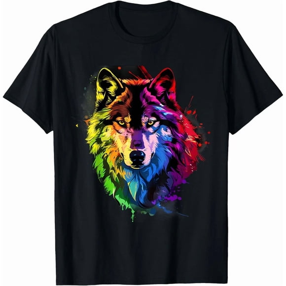 LGBT Watercolor Wolf LGBTQ Rainbow Gay Pride Lesbian Pride Unisex T-shirt Y551, S-5XL